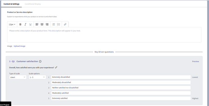 A sample of SightX's Key Driver Analysis feature in the BUILD section. 